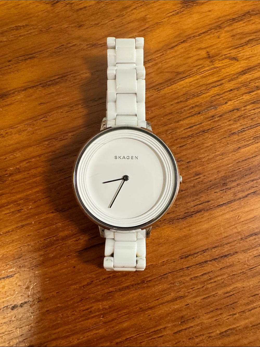 Skagen White Ceramic Minimalist Round Watch with Silver Accents
